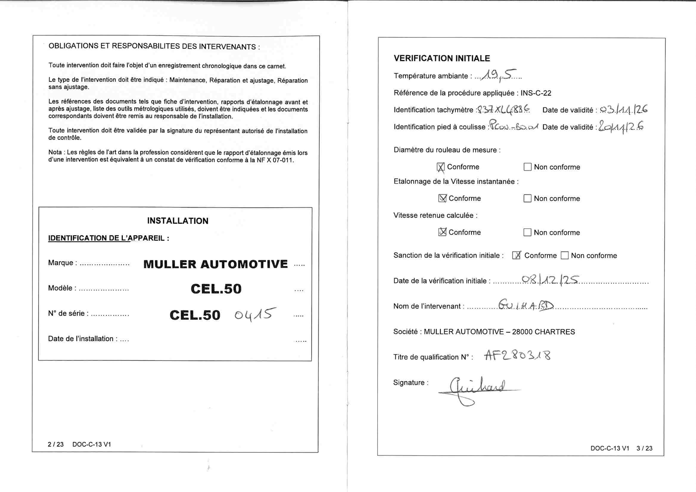 Fiche vérification initiale