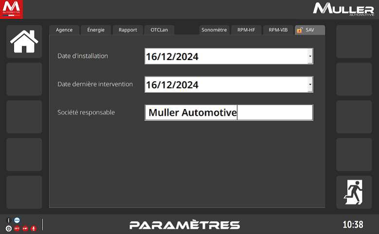 Interface Paramètres SAV