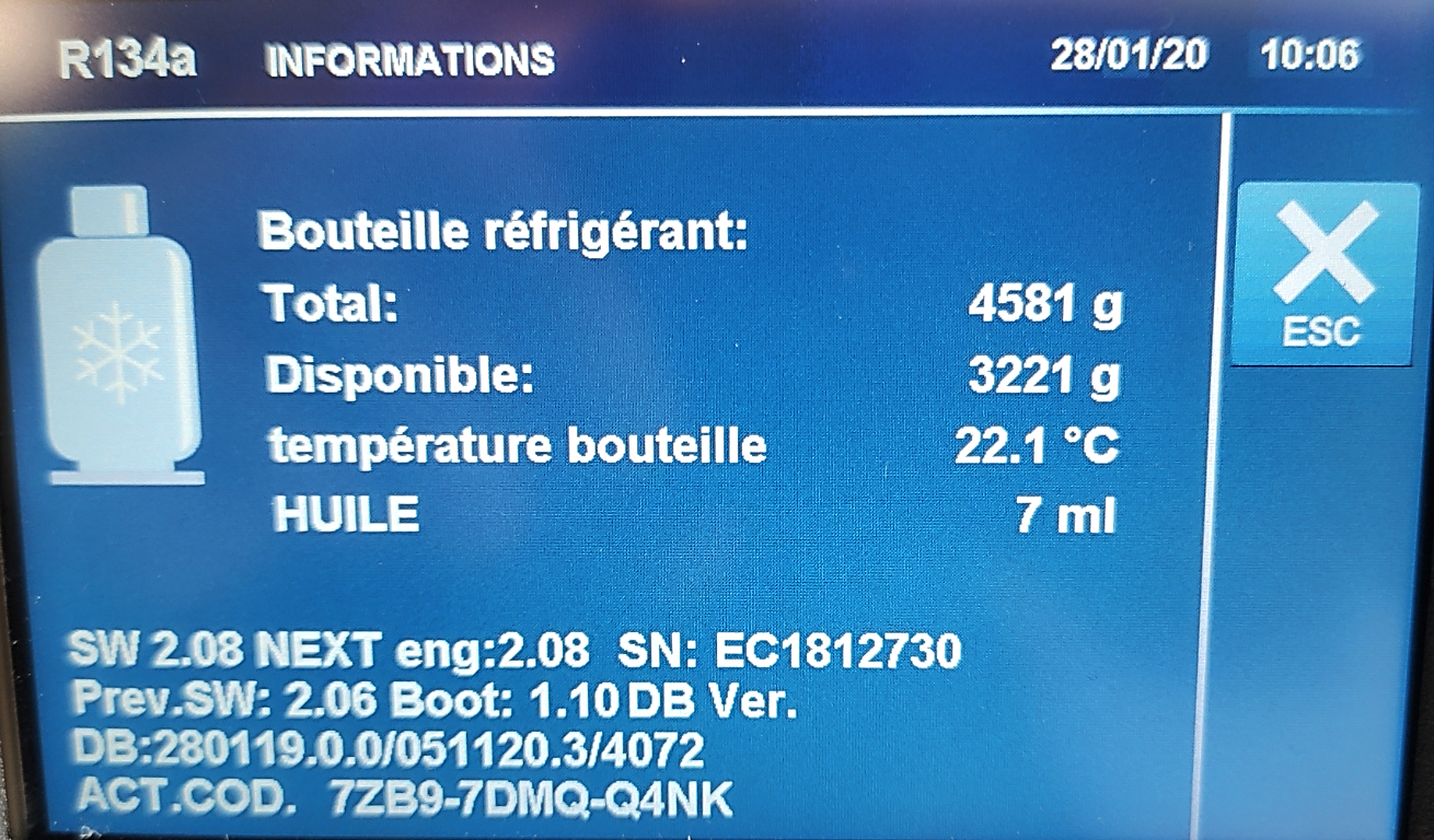 Écran informations bouteille